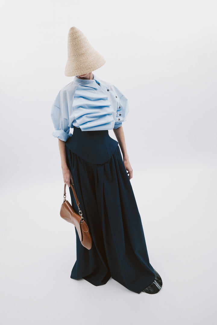 Voluminous Bib-Front Shirt Pale Blue