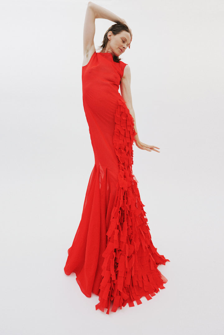 Organza Godet Dress Red