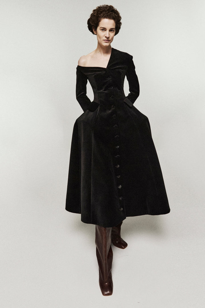 Off Shoulder Basque Dress Black