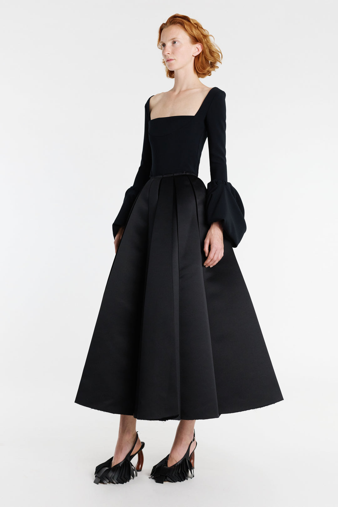 Top With Square Decollete And Puff Cuffs Black