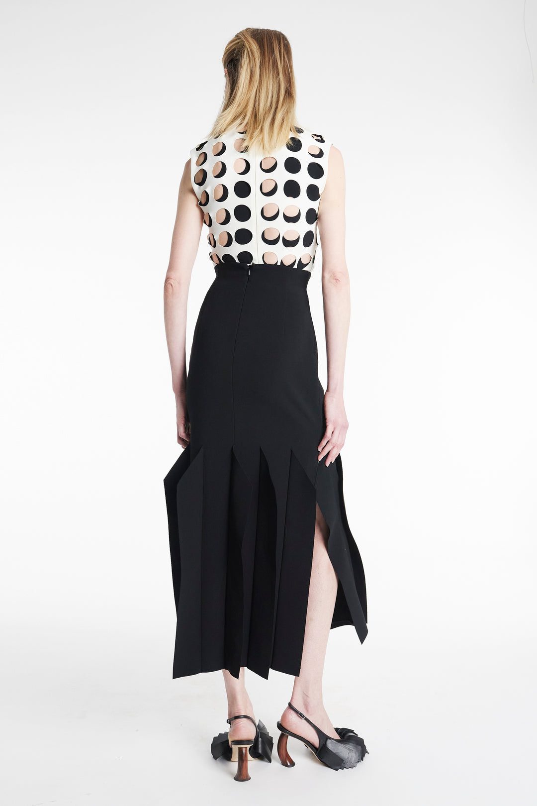 Top With Layered Circular Cutouts White Black