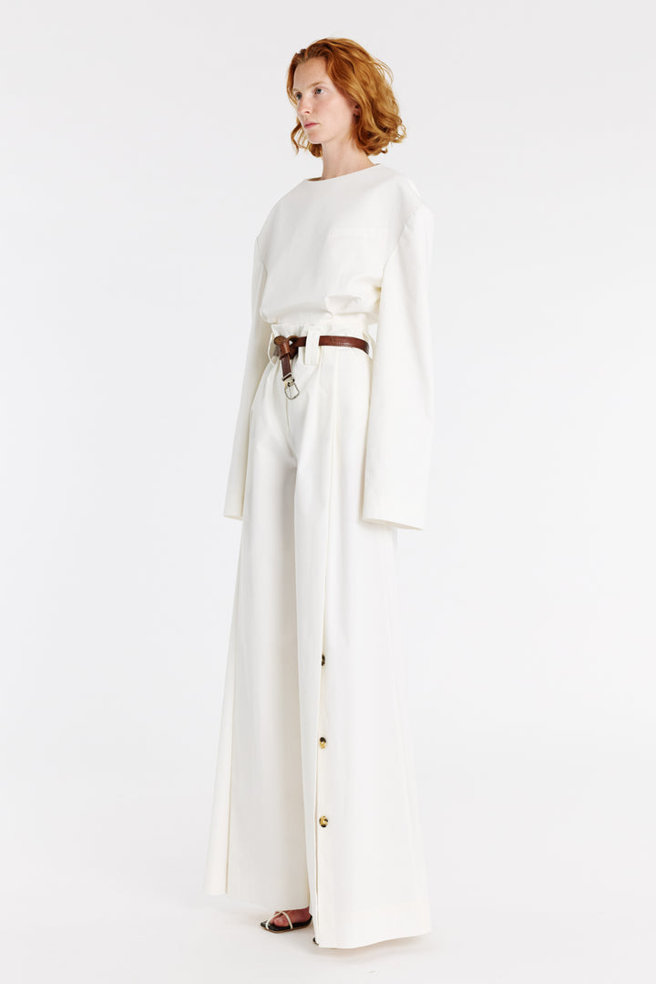 Full Split Wide Leg Trousers White
