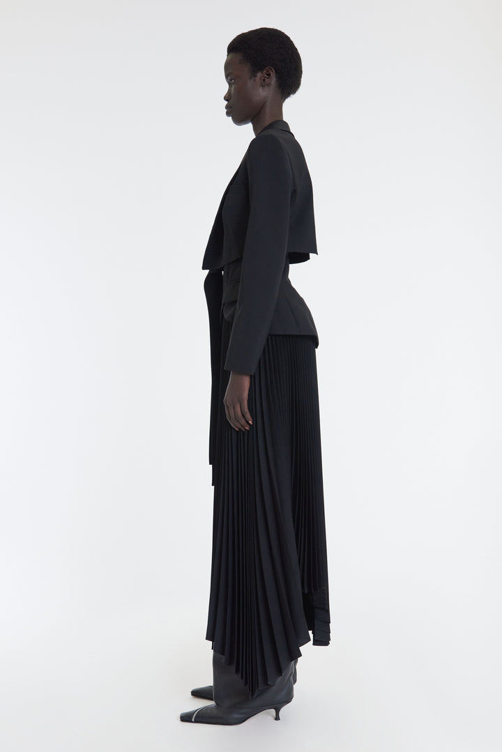 Maxi Pleated Asymmetric Skirt With Basque Detail Black