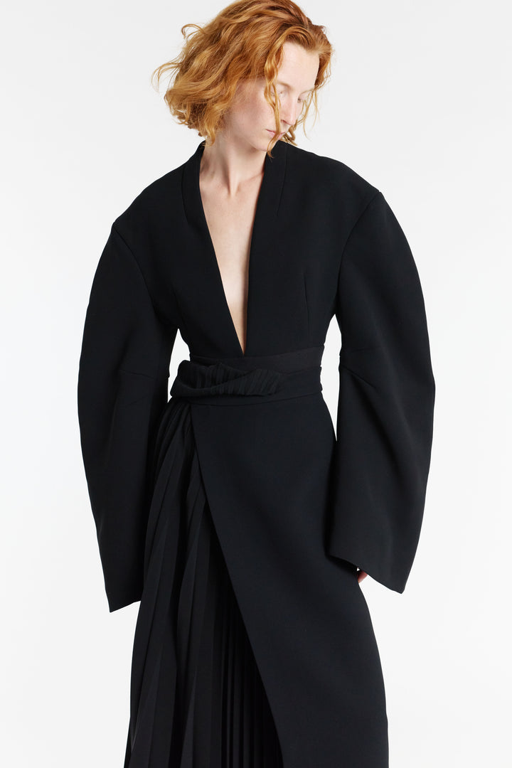 Rounded Sleeve Deep V-Neck Bodysuit Black