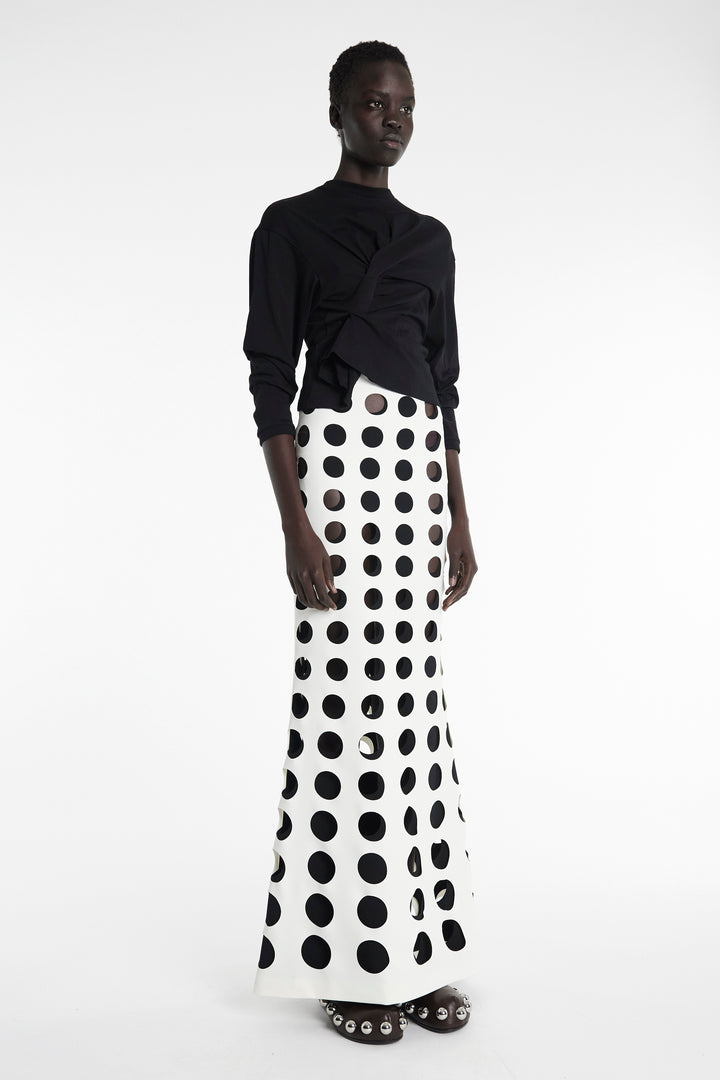 Layered Circular Cutouts Skirt White Black