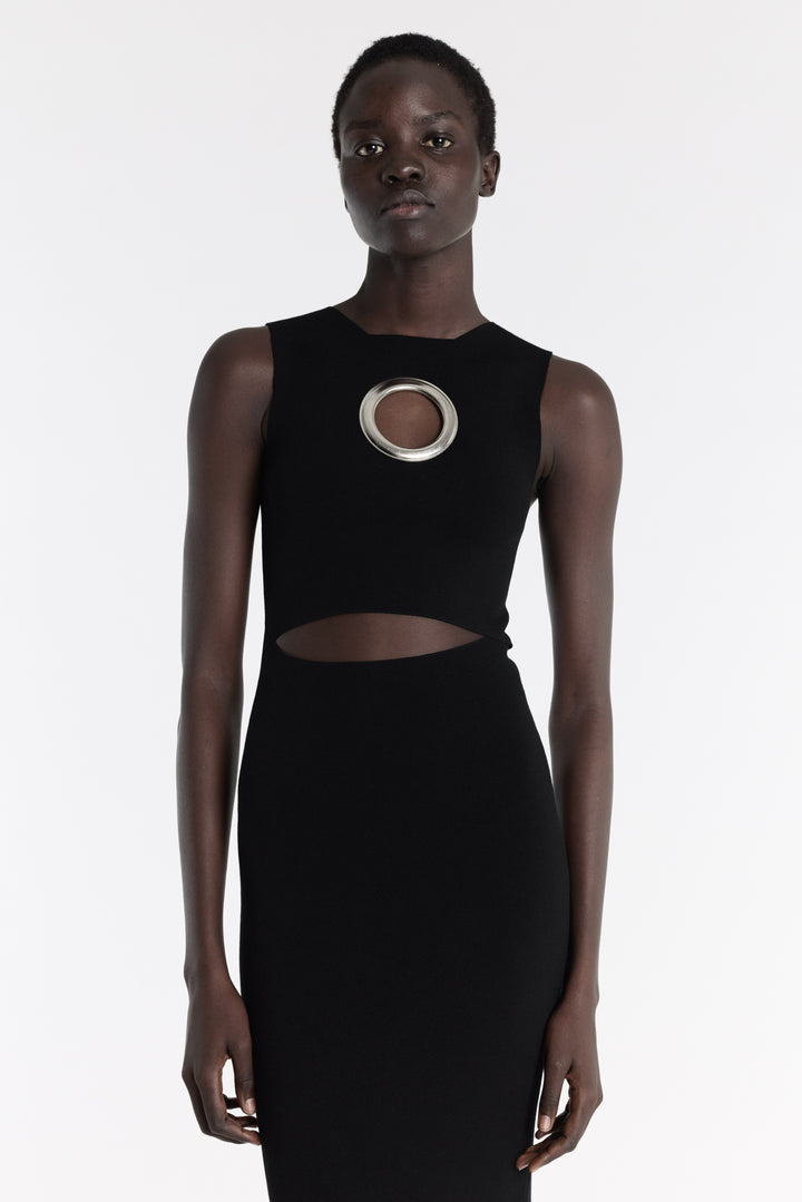 Knit Dress With Hem Panel Detail Black