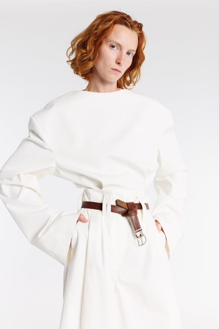 Round Neck Tailored Top White