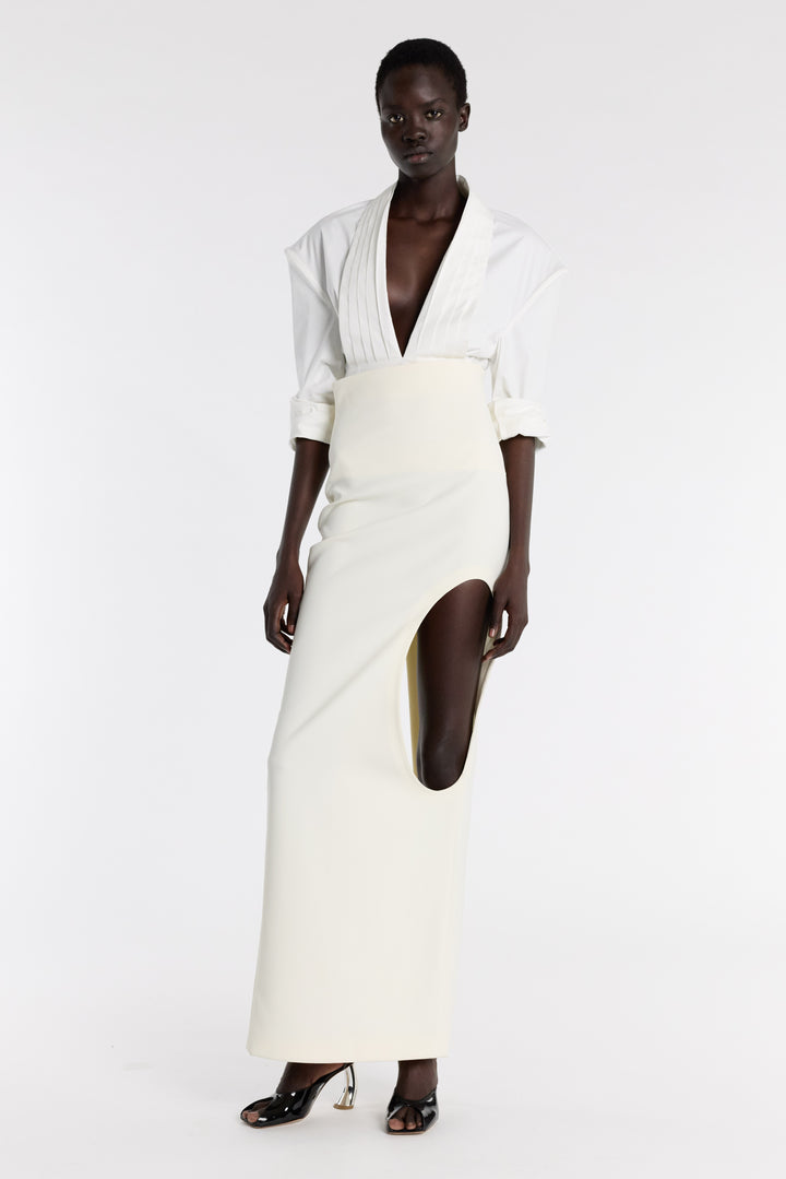 Cummerbund Collar Tuxedo Top White