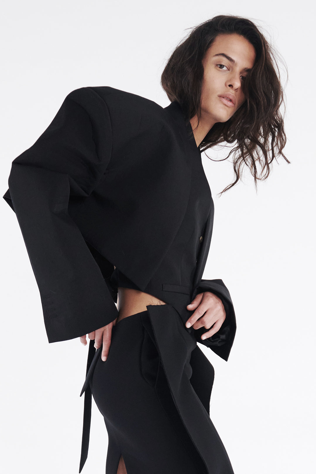 Cropped Tuxedo Jacket Black