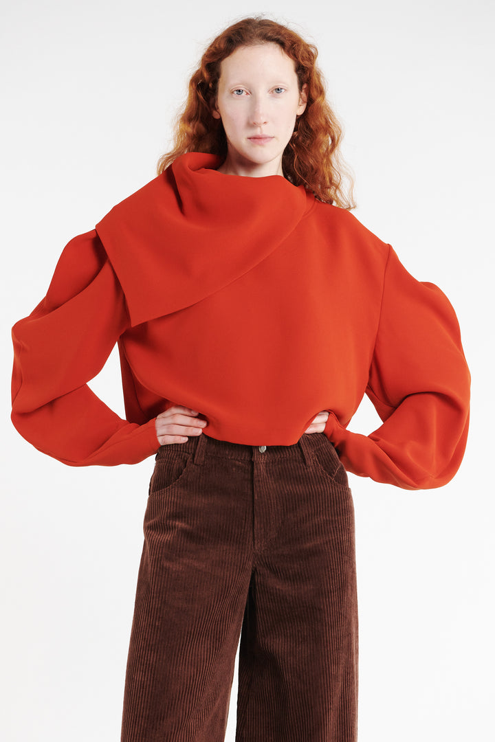 Draped Collar Top Terracotta