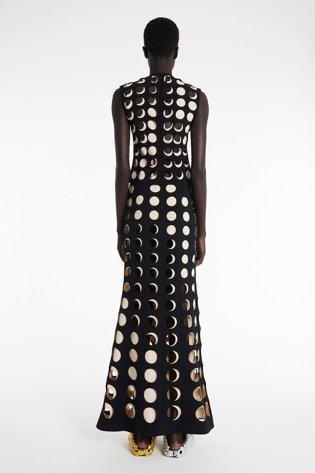 Top With Layered Circular Cutouts Black Nude