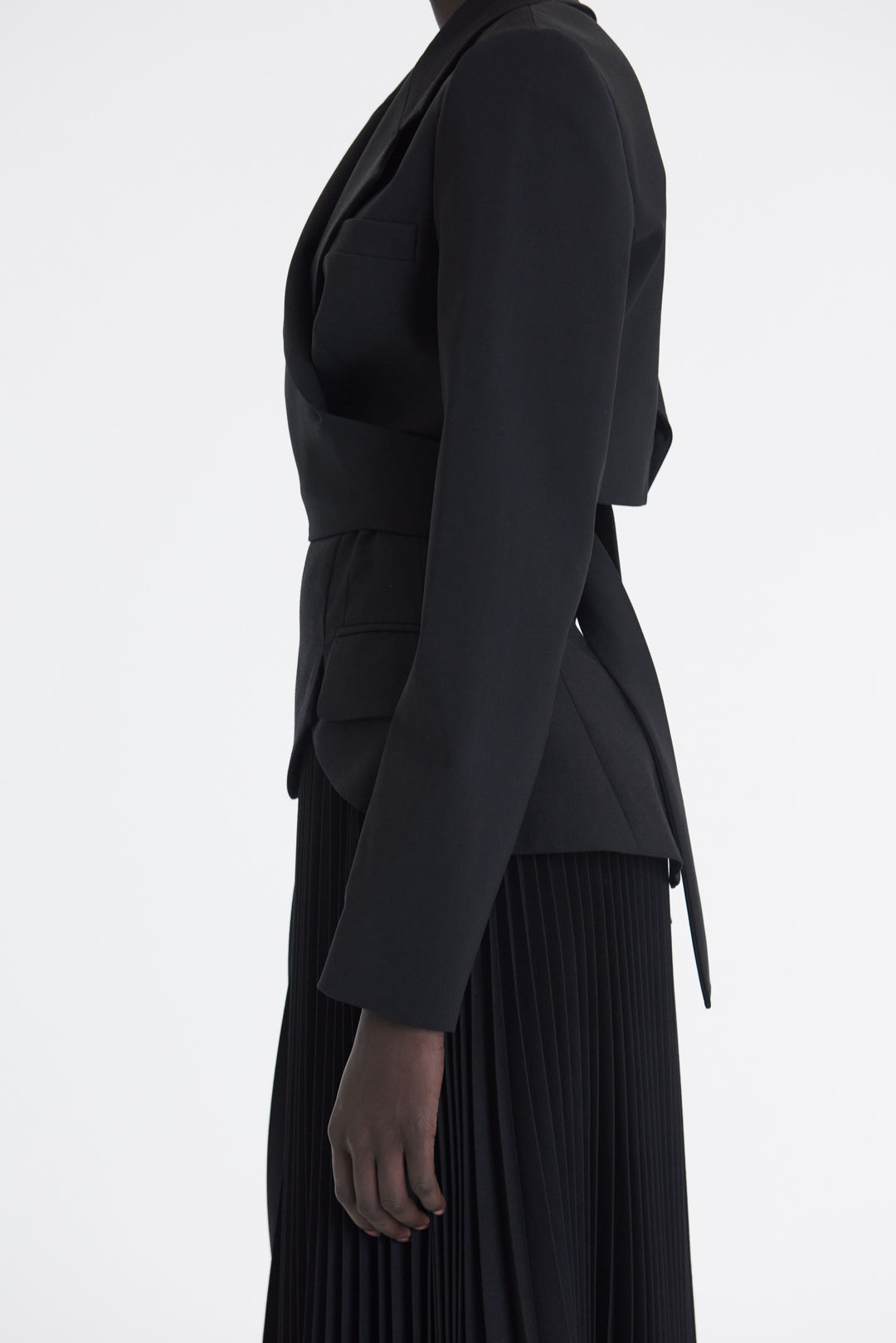 Cropped Wrap Around Jacket With Ties Black