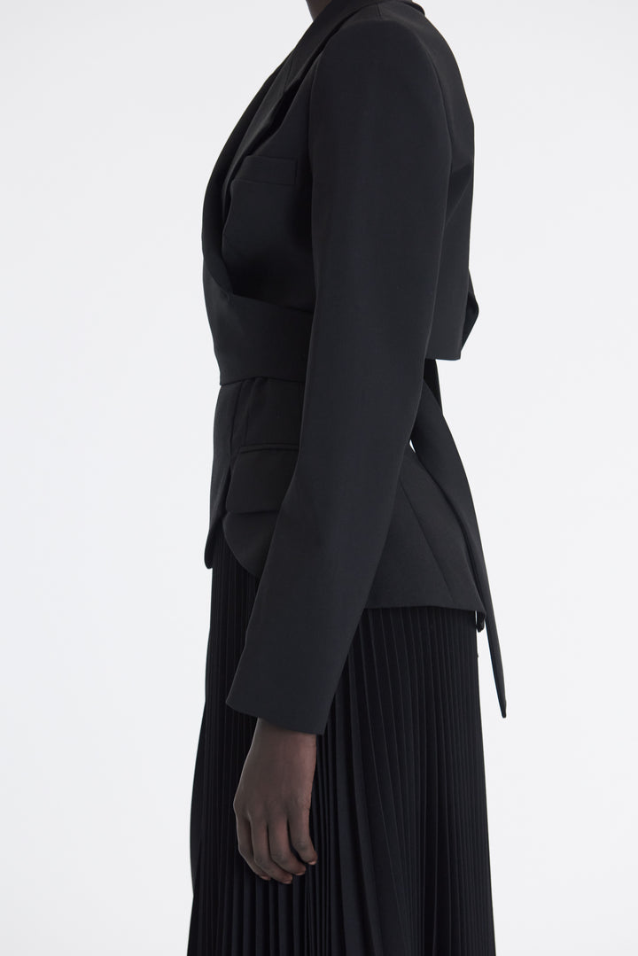 Cropped Wrap Around Jacket With Ties Black