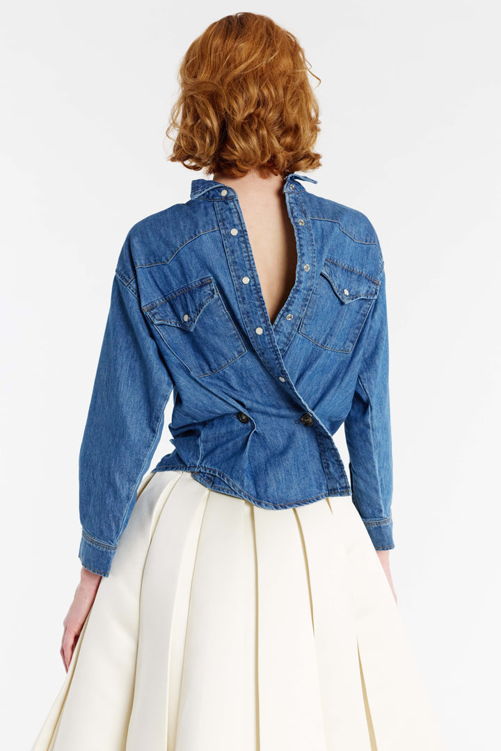 Back To Front Denim Shirt Mid Blue