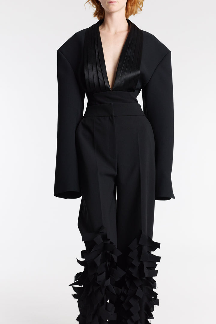 Cummerbund Collar Tuxedo Top Black