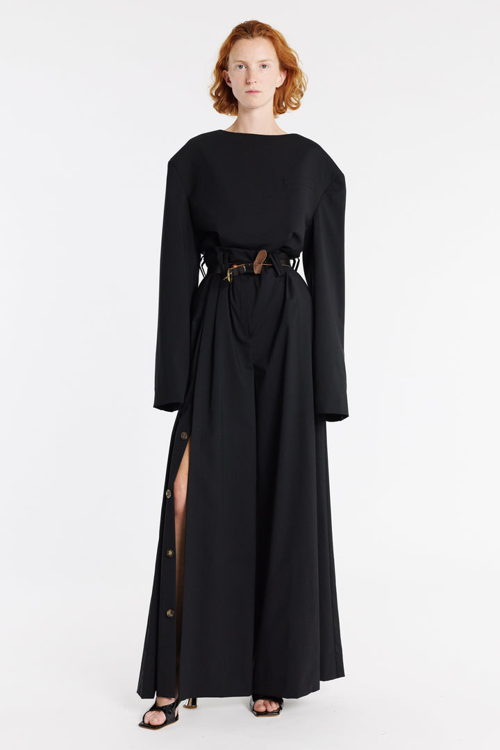 Round Neck Tailored Top Black