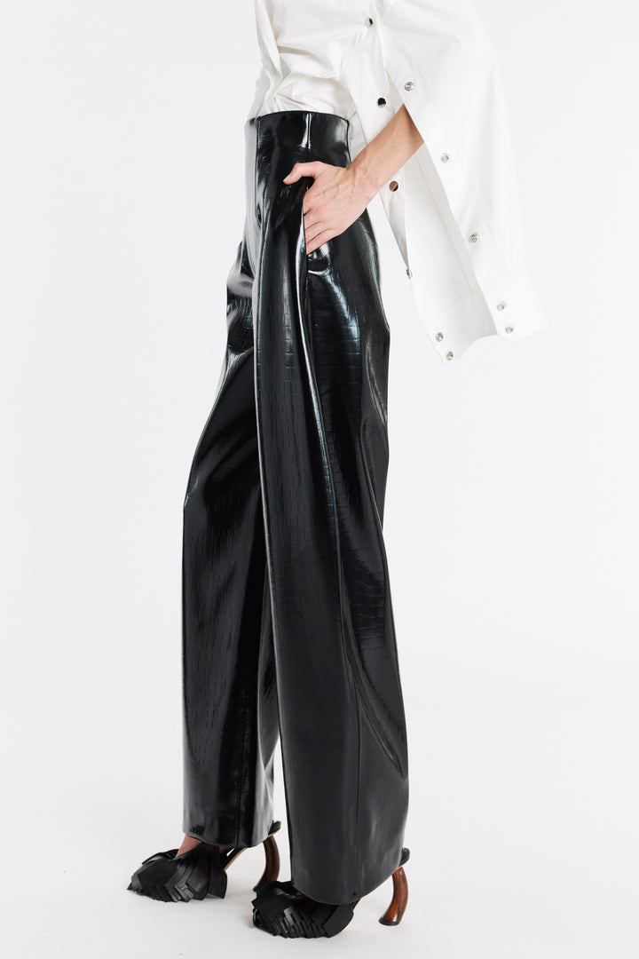 Faux Croc Rounded Trousers Black