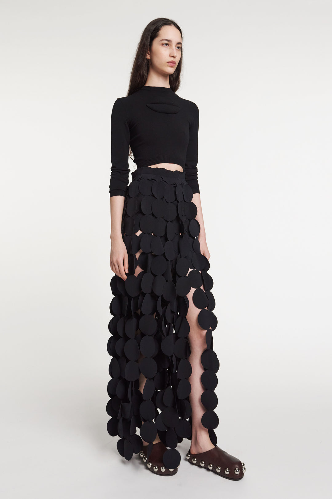 Multi Circle Layered Maxi Skirt Black