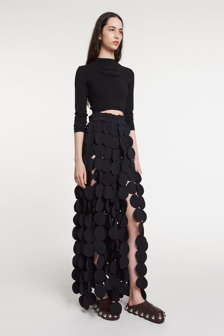 Multi Circle Layered Maxi Skirt Black