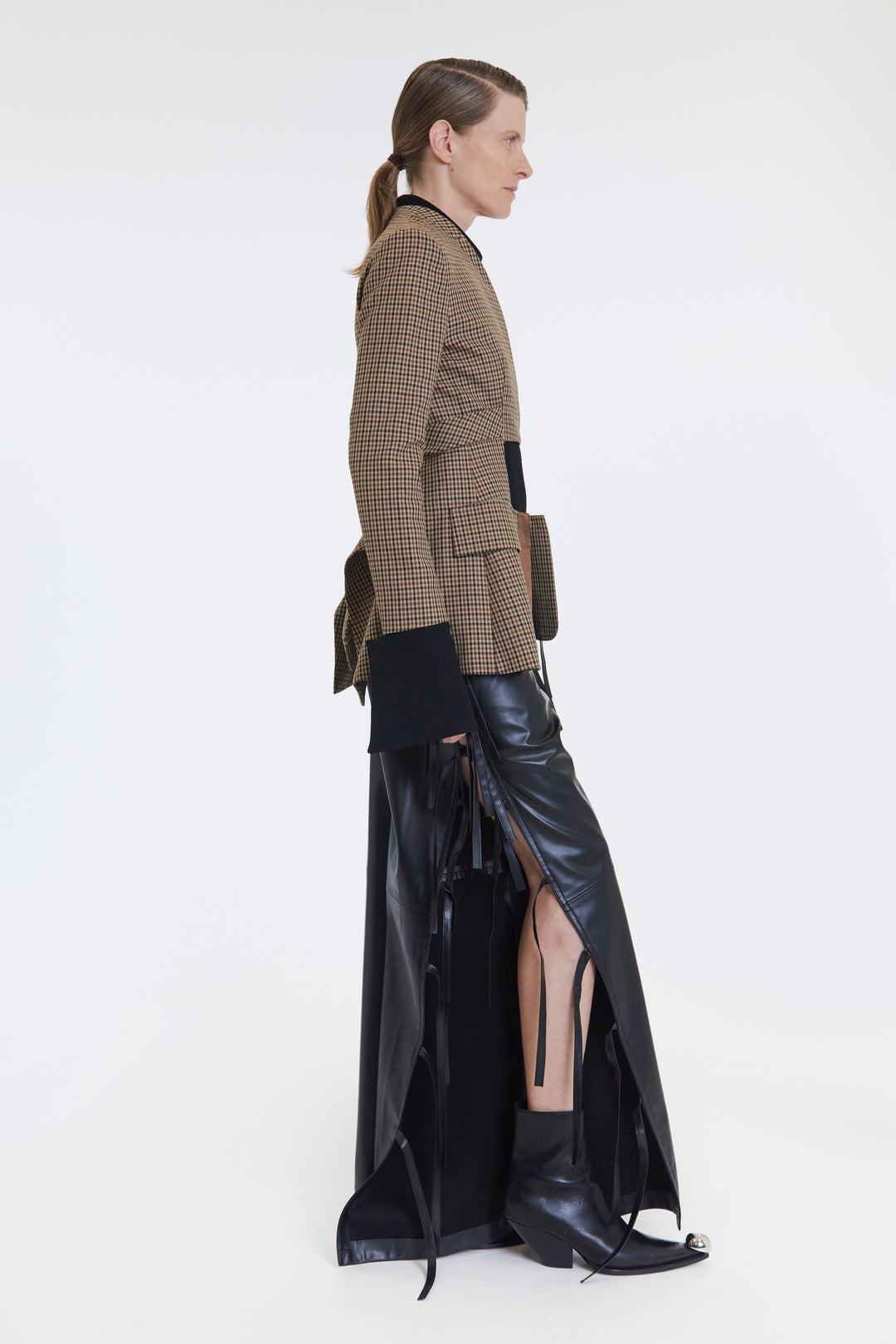 Collarless Deconstructed Jacket Gingham | Luxury Womenswear