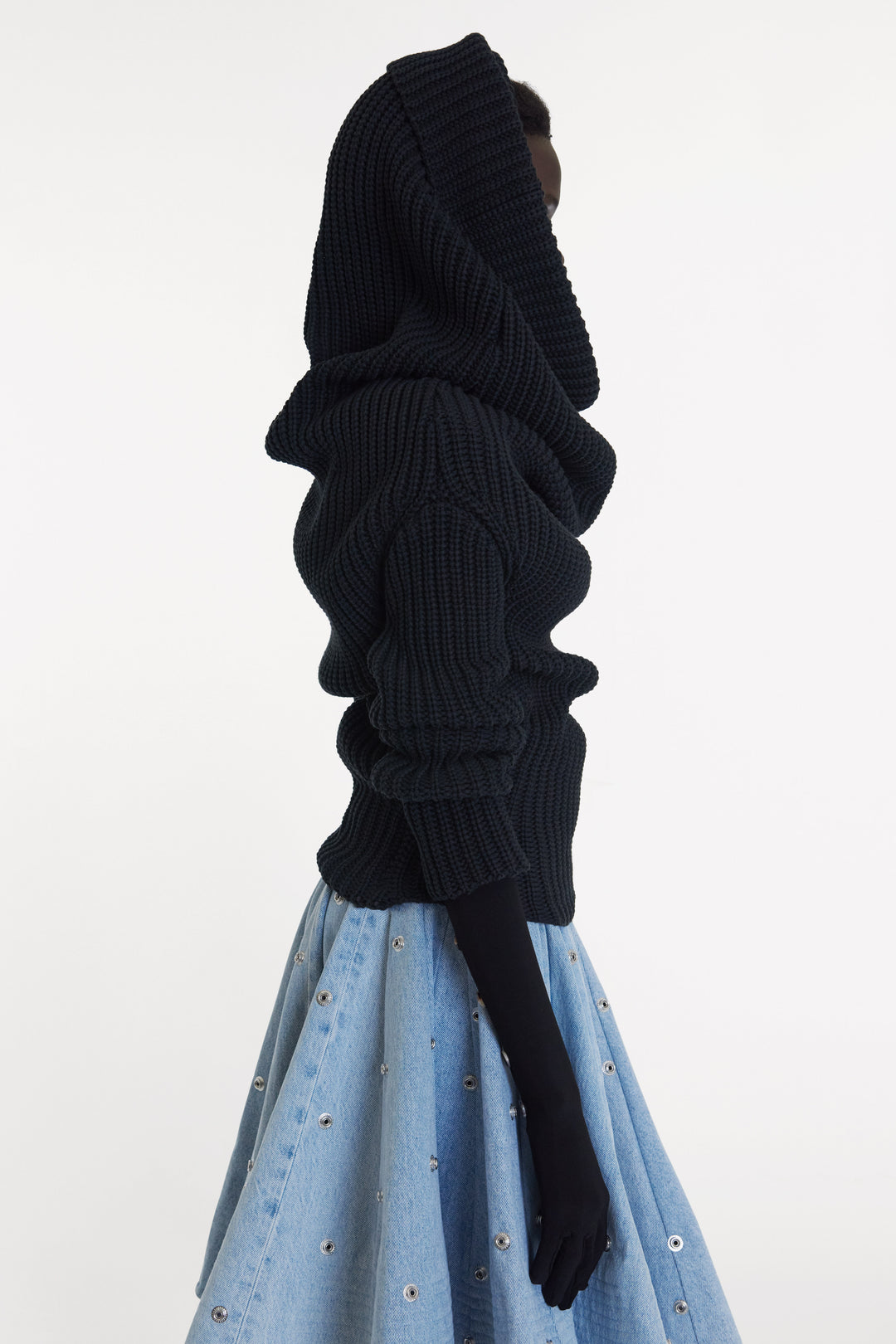 Knit Snood Top With Gloves Black