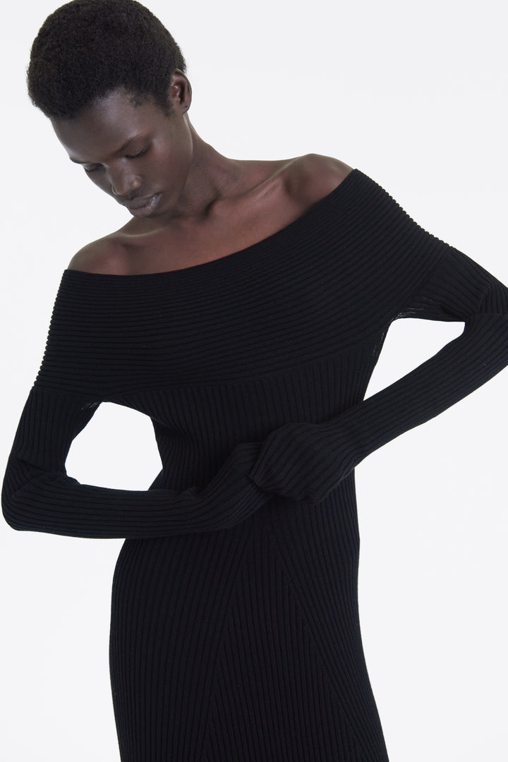 Knit Maxi Off Shoulder Dress Black