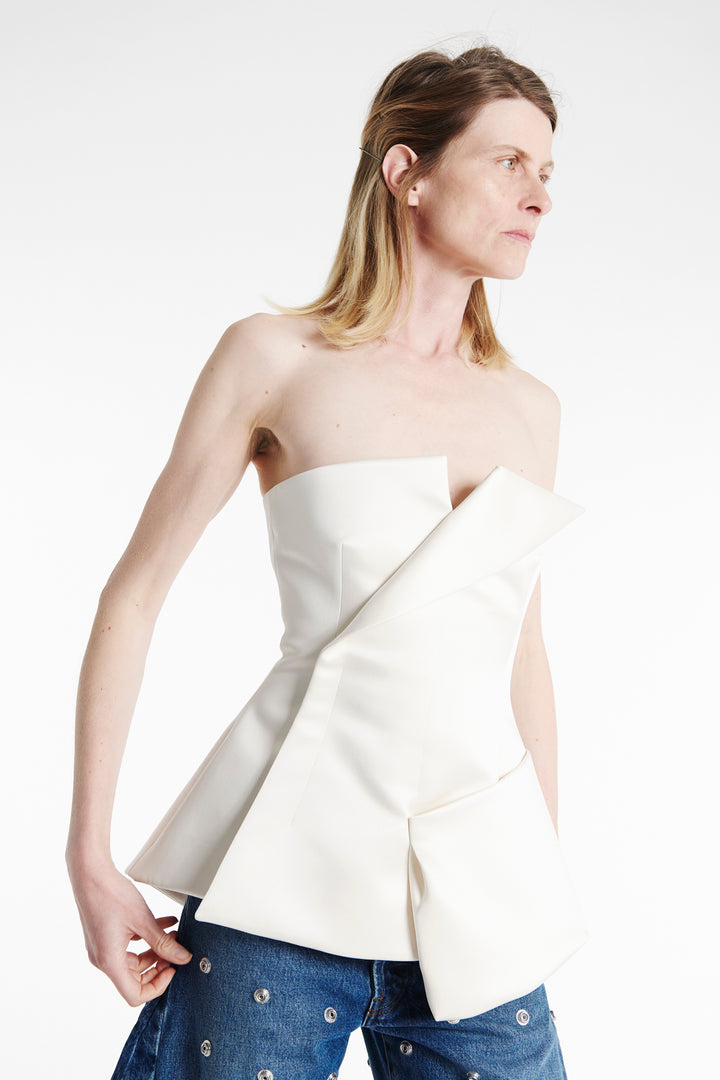 Corseted Tuxedo Top Ivory