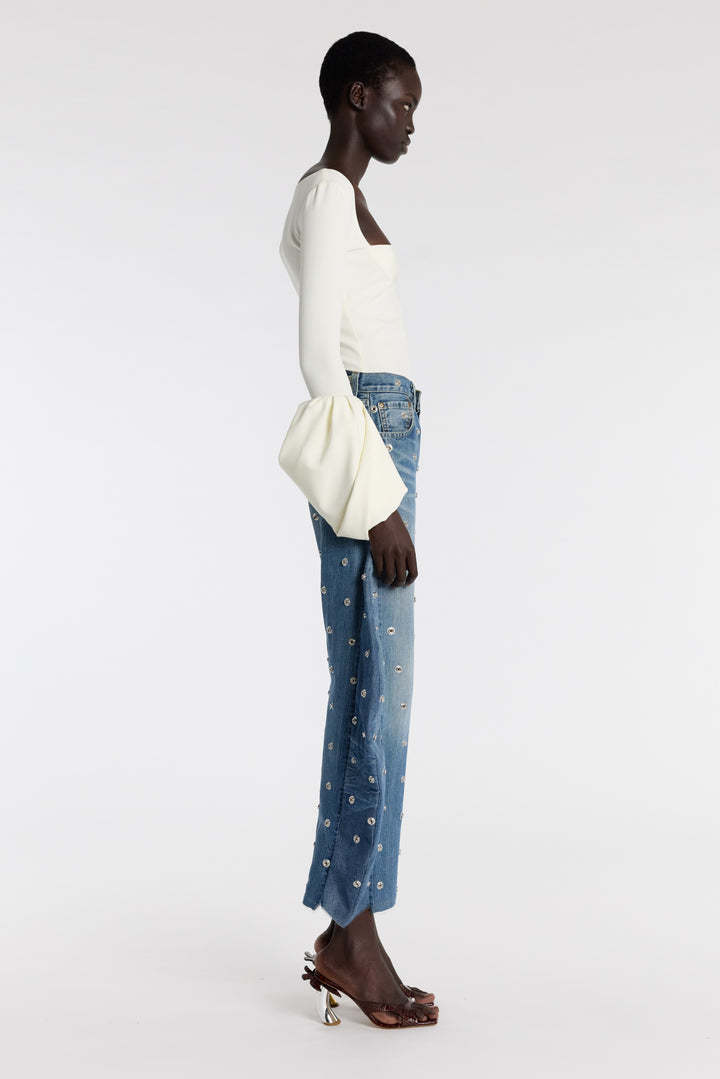 Top With Square Decollete And Puff Cuffs Ivory