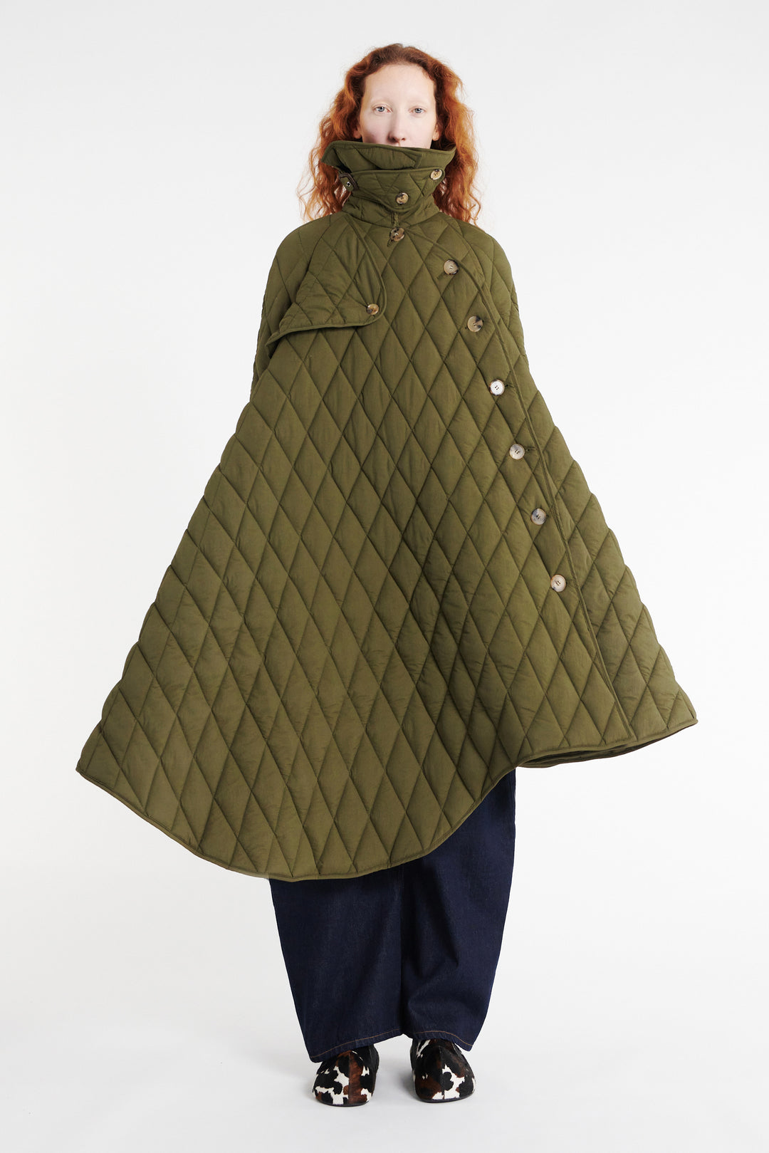 Long Quilted Trench Dark Khaki Green