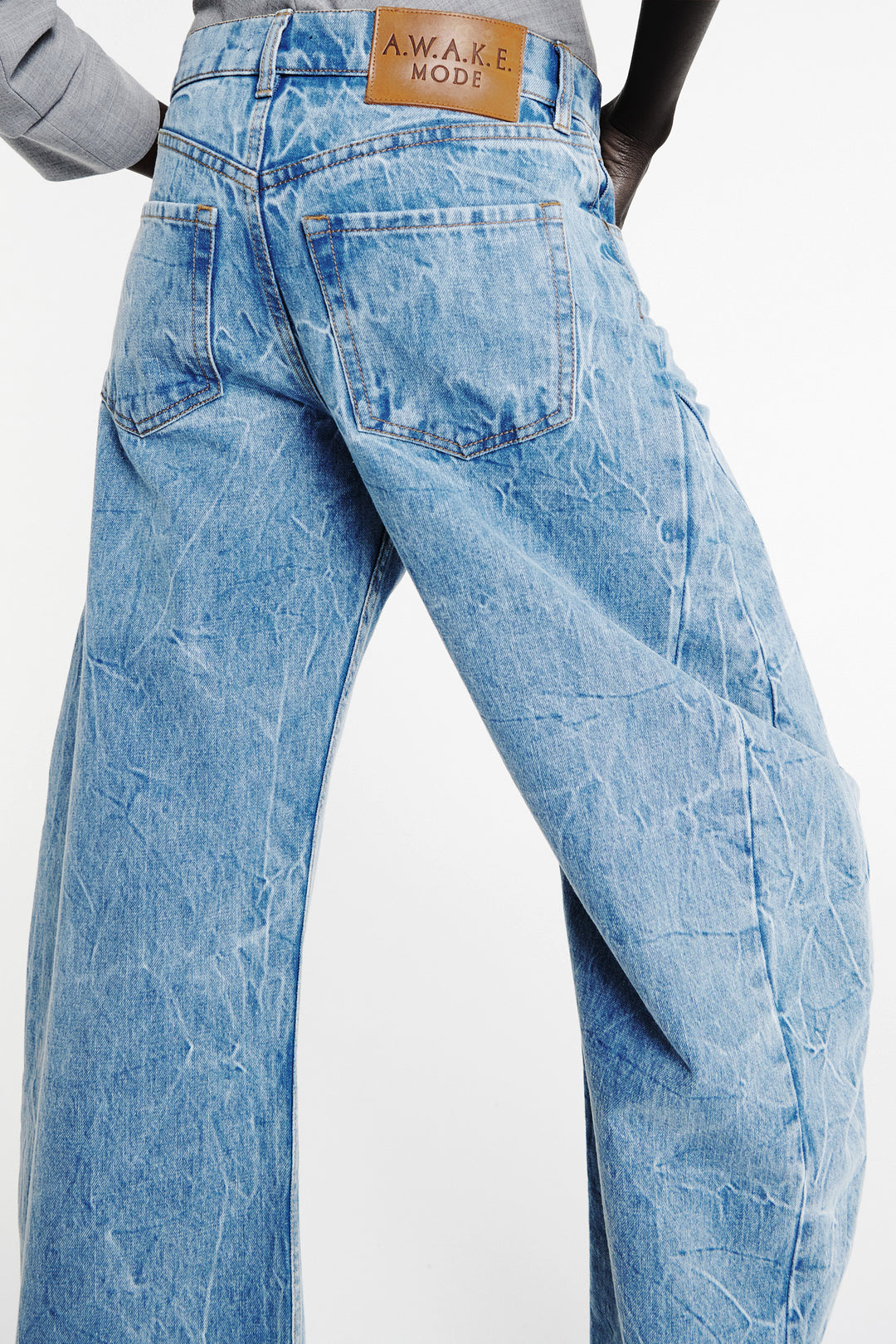 Denim Jeans With Inserts Indigo Acid Wash