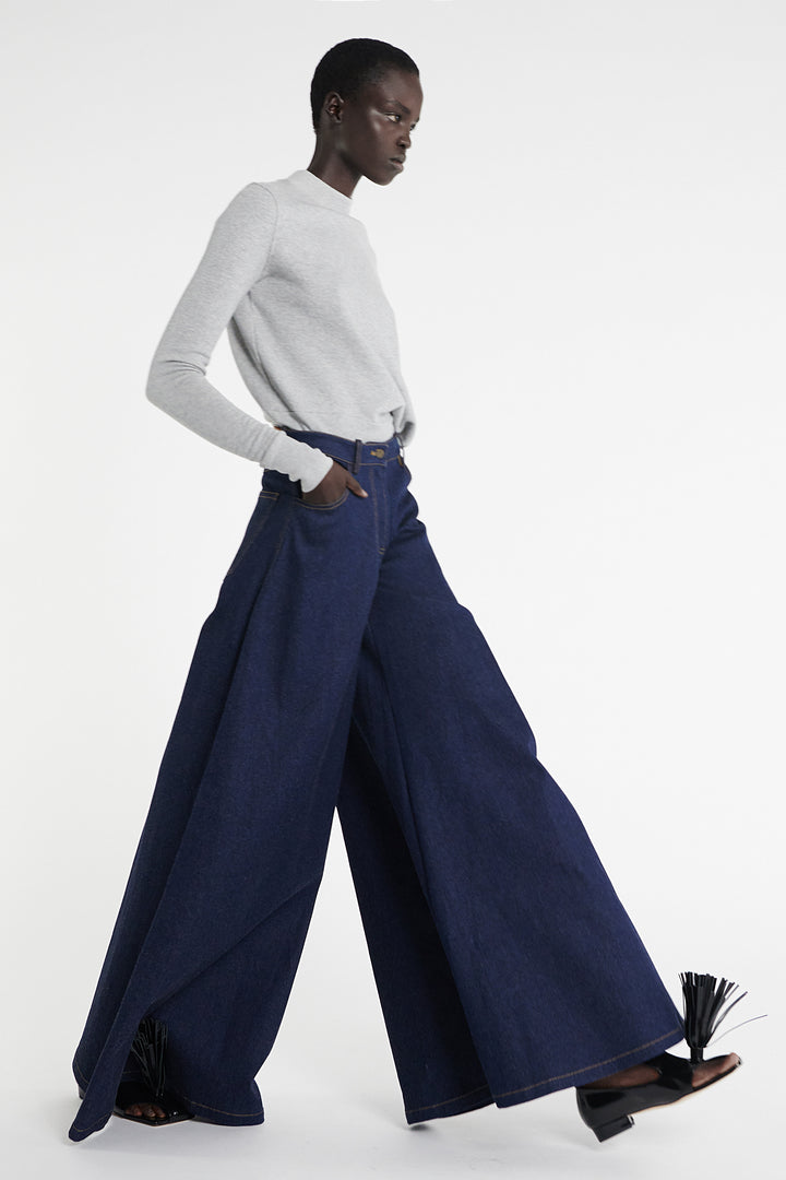 Wide Leg Denim Indigo Rinse Wash