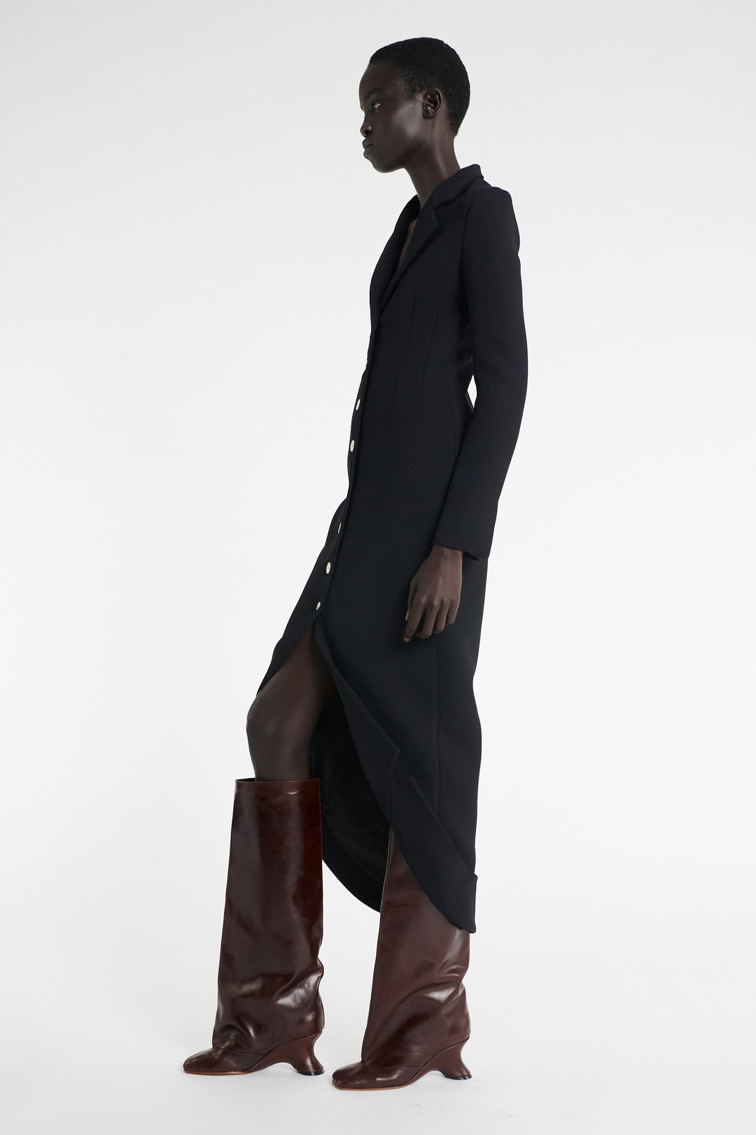 Tailored Shirt Dress With Jacket Collar At Hem Black