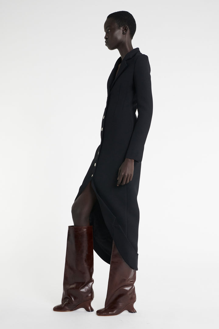 Tailored Shirt Dress With Jacket Collar At Hem Black