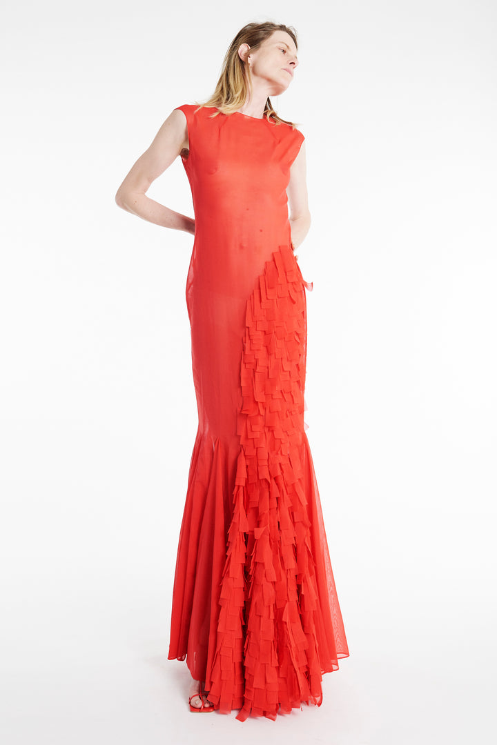 Organza Godet Dress Red