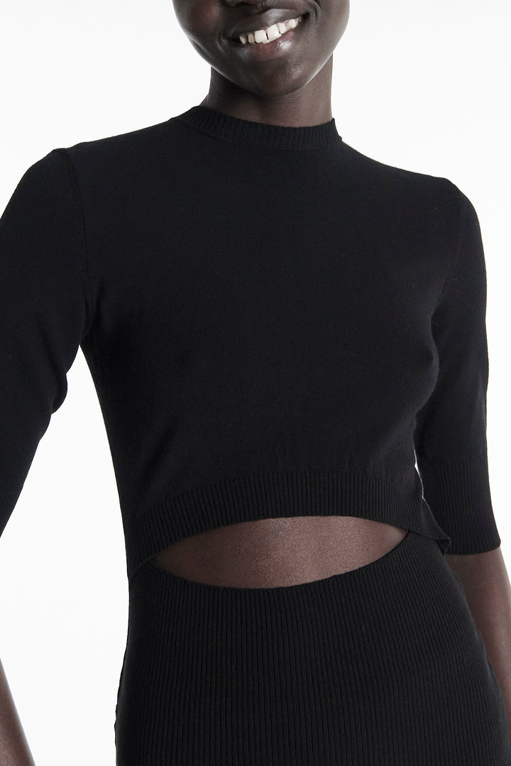 Knit Top Dress Black White