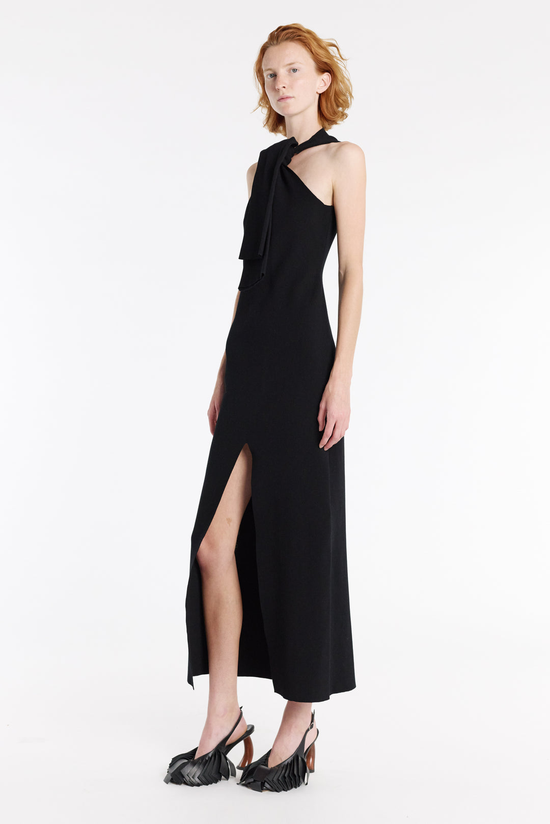 Knit Dress With Neck Tie Black