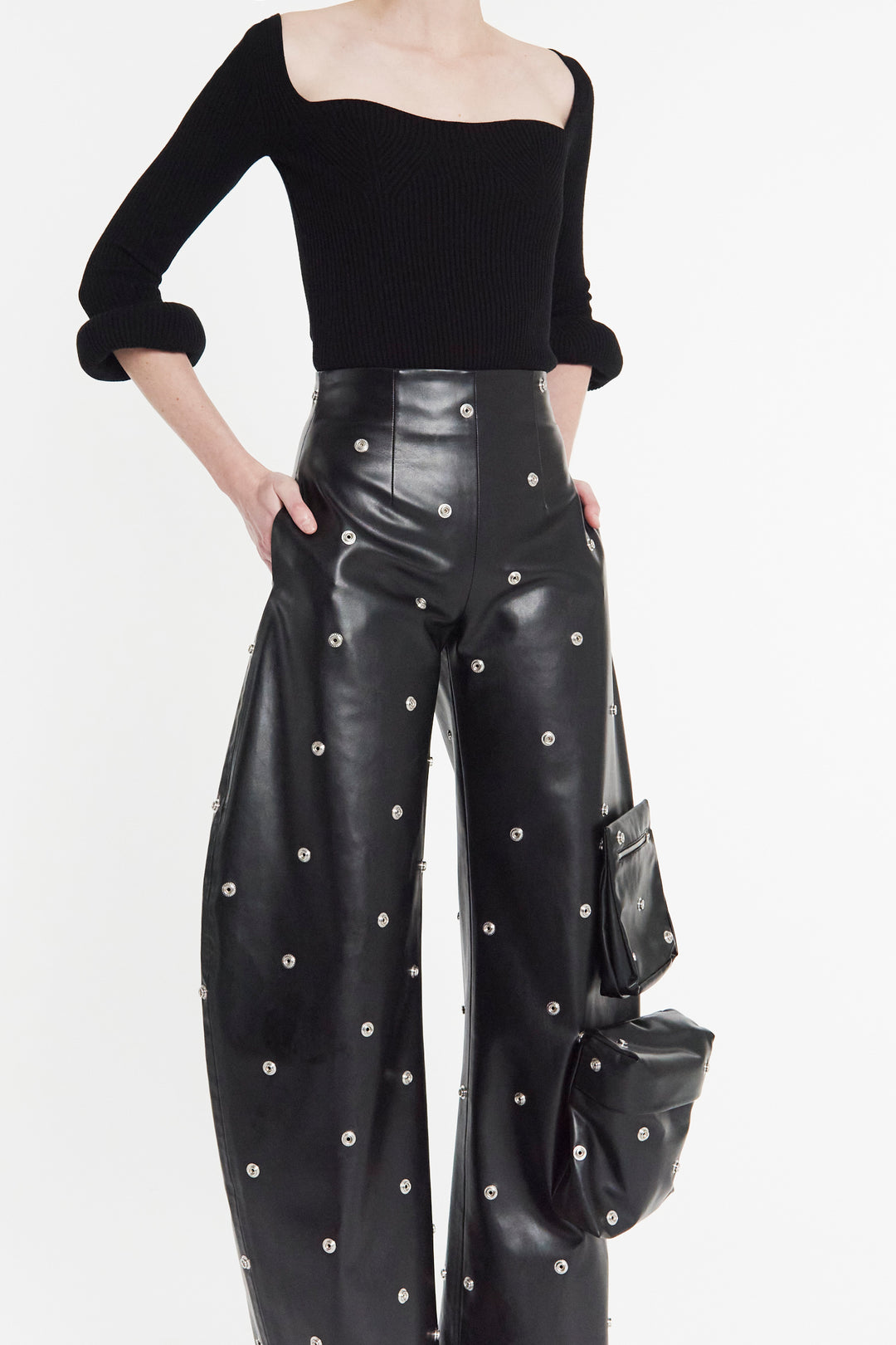 Knit Top With Square Decollete And Doughnut Sleeves Black