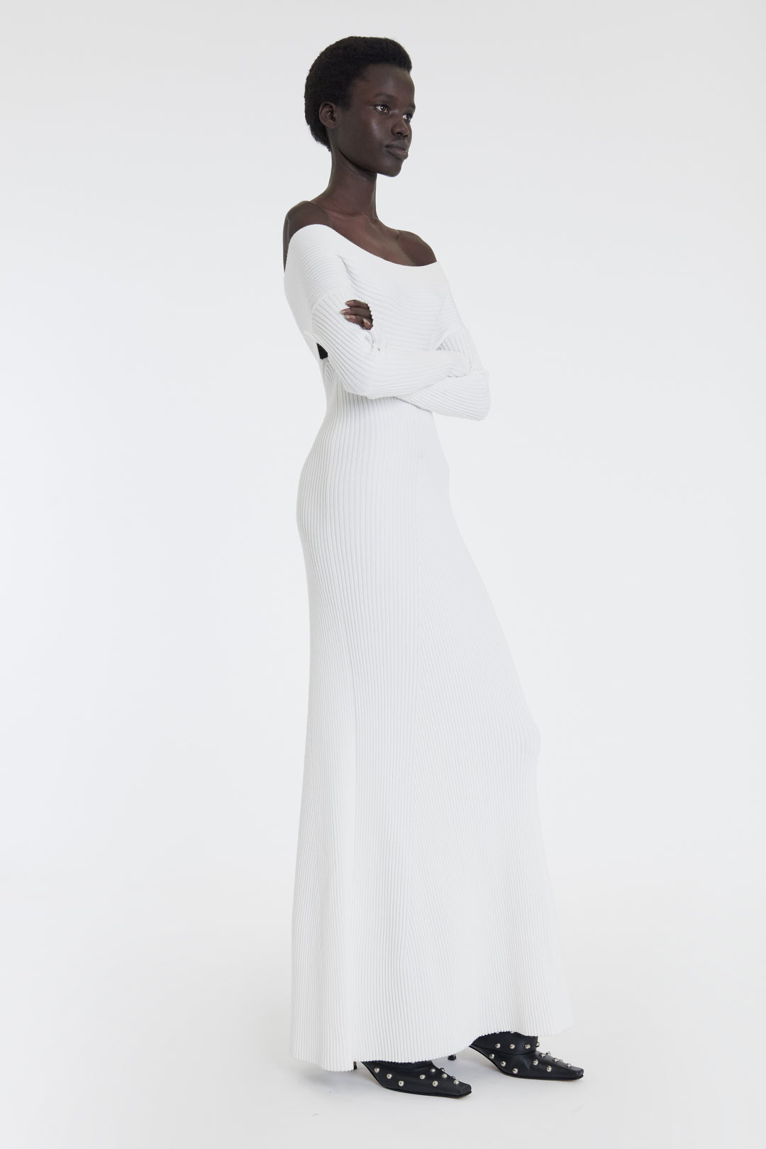 Knit Maxi Off Shoulder Dress Ivory