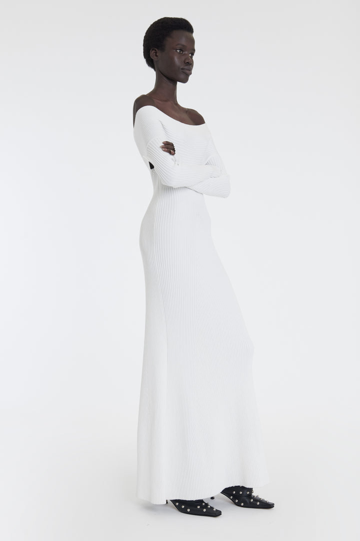 Knit Maxi Off Shoulder Dress Ivory