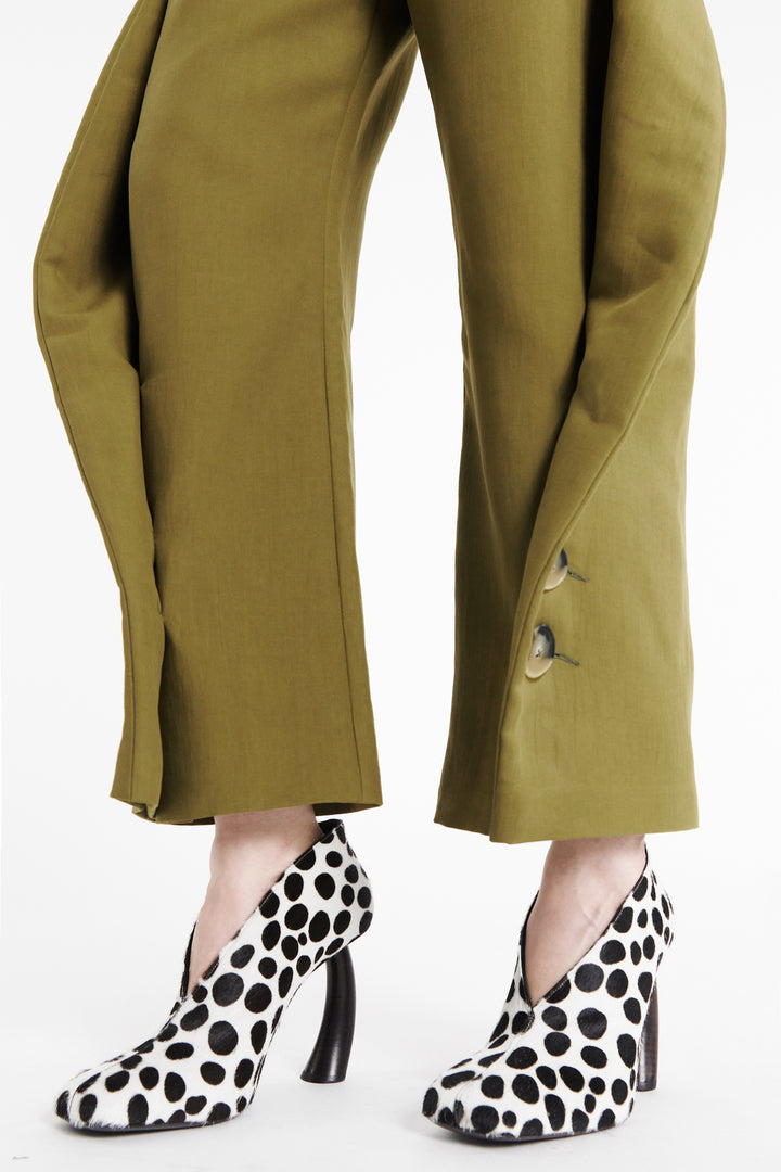 High Rise Rounded Pant Khaki Green