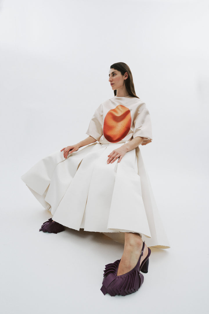 Satin Panelled Skirt Ivory