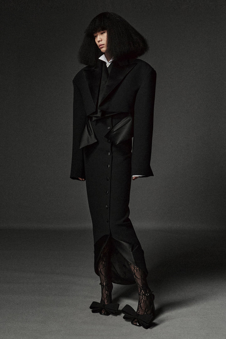 Tailored Skirt With Jacket Collar At Hem Black