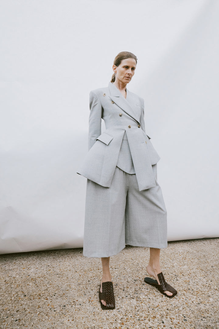 Asymmetric Volume-Contrast Jacket Light Grey Melange