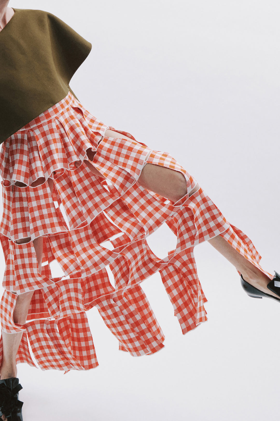 Knitted Multi Trapeze Skirt Red White Gingham