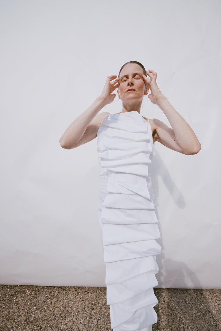 Bib-Front Structured Dress With Open Back White