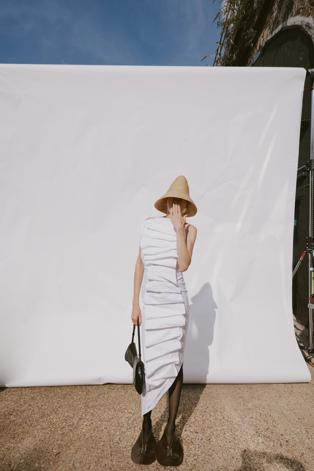 Bib-Front Structured Dress With Open Back White