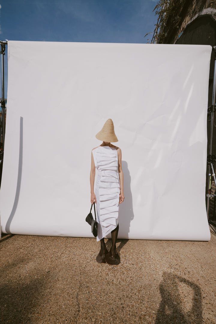 Bib-Front Structured Dress With Open Back White