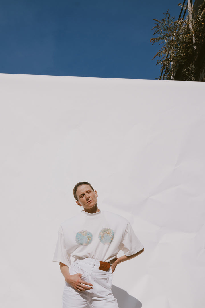 Hemispheres Map Printed Voluminous Tee White