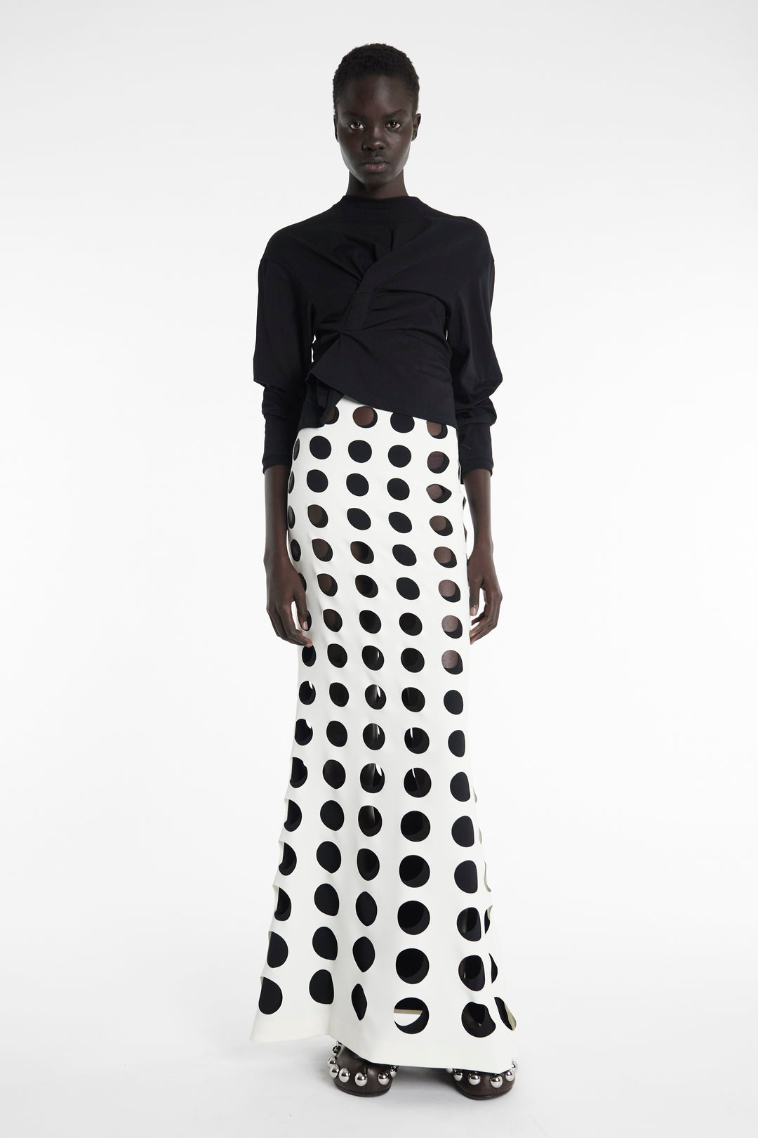Layered Circular Cutouts Skirt White Black