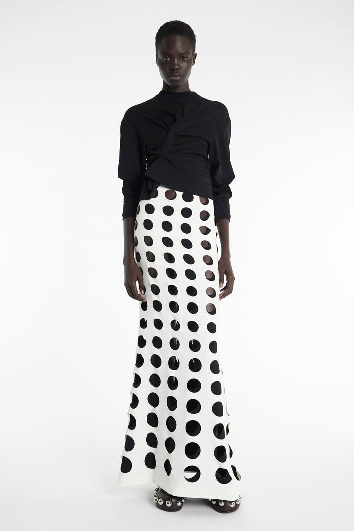 Layered Circular Cutouts Skirt White Black